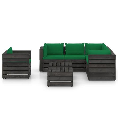 Salon De Jardin 8 Pcs Avec Coussins Bois Imprégné De Gris