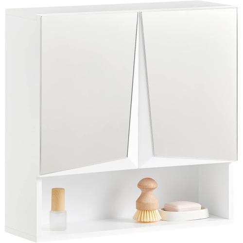 Sobuy Meuble Haut De Salle De Bain Meuble Mural, 2 Portes Et Miroirs 1 Compartiment 3 Niveaux, Bzr94-W