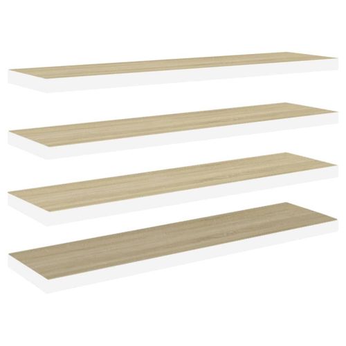 Vidaxl Etagères Flottantes 4 Pcs Chêne Et Blanc 120x23,5x3,8 Cm Mdf
