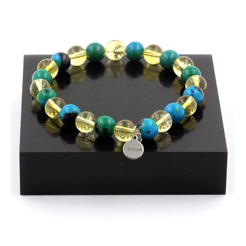 Bracelet Perles Chrysocolle + Citrine 8 Mm. Fabriqué En France.