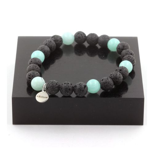 Bracelet Perles Amazonite + Lave 8 Mm. Fabriqué En France.