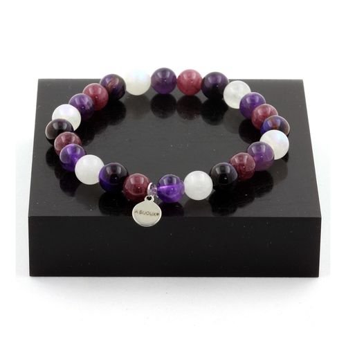 Bracelet Perles Oeil De Tigre Violet + Améthyste + Pierre De Lune + Fabriqué En France.