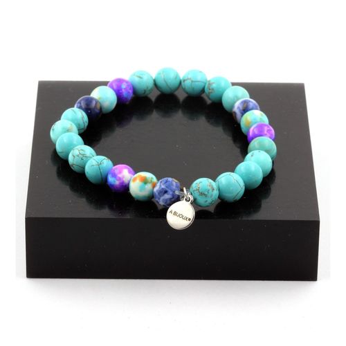 Bracelet Perles Turquoise + Jaspe Violet Bleu + Jaspe Bleu + Jaspe Fabriqué En France.