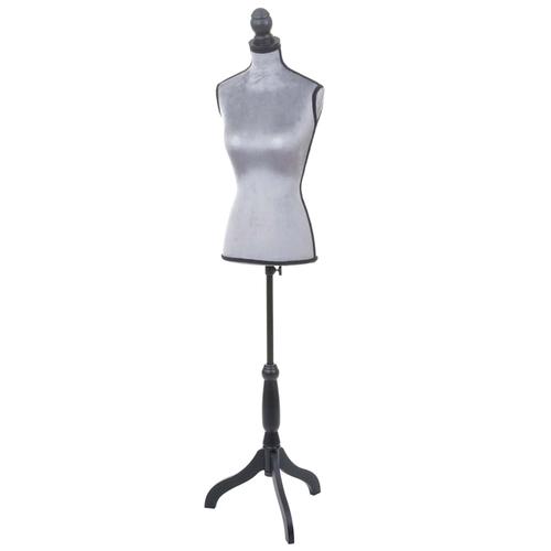 Buste de couture féminin sur pieds hauteur régable mannequin femme déco vitrine gris velours 04_0004289