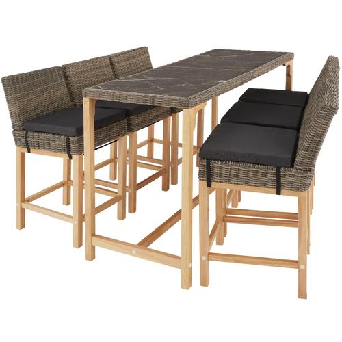 Table De Bar En Rotin Lovas Avec 6 Chaises Latina - Marron Naturel