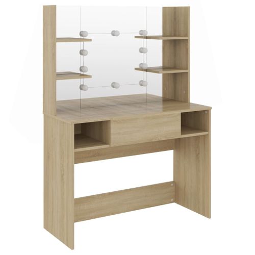 Vidaxl Table De Maquillage Avec Éclairage Led 100x40x135 Cm Mdf Chêne