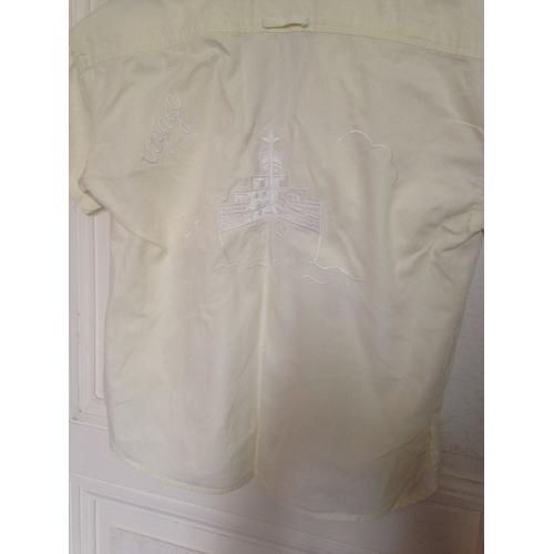 Jolie Chemise Garçon Jaune Pâle " Jacadi " Taille 8 Ans + Bateau / Navire Brodé Dans Le Dos Idée Cadeau