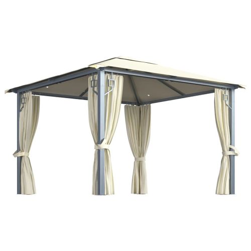 Vidaxl Tonnelle Avec Rideau Et Lumières Led 3x3 M Crème Aluminium