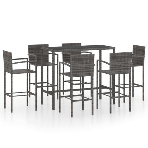 Vidaxl Ensemble De Bar De Jardin 7 Pcs Résine Tressée Gris