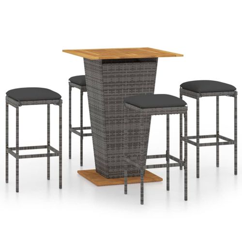 Vidaxl Ensemble De Bar De Jardin 5 Pcs Et Coussins Résine Tressée Gris