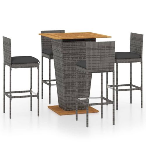 Vidaxl Ensemble De Bar De Jardin 5 Pcs Et Coussins Résine Tressée Gris