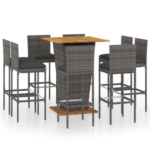 Vidaxl Ensemble De Bar De Jardin 9 Pcs Et Coussins Résine Tressée Gris