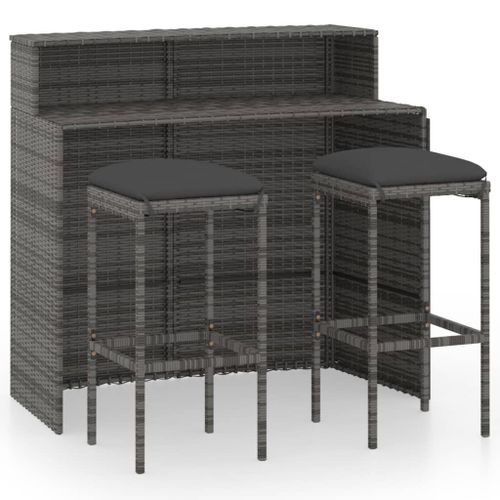 Vidaxl Ensemble De Bar De Jardin Avec Coussins 3 Pcs Gris