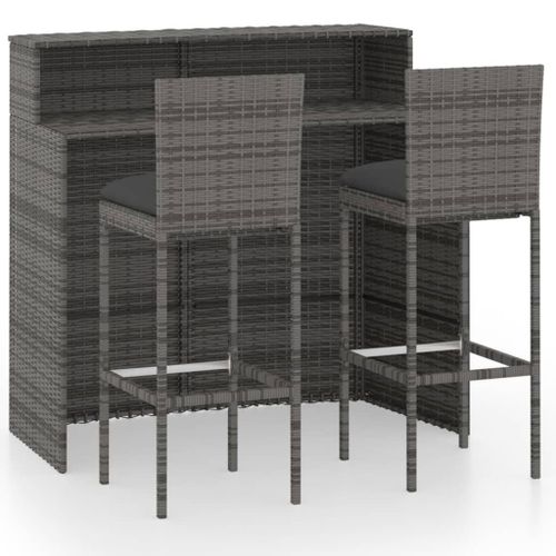 Vidaxl Ensemble De Bar De Jardin Avec Coussins 3 Pcs Gris