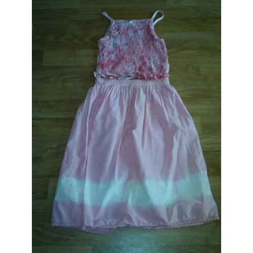 Ensemble C&a Rose Jupe + Haut Smocké Taille 8 Ans Tbe