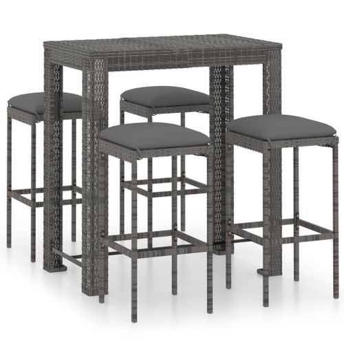 Vidaxl Ensemble De Bar De Jardin 5 Pcs Et Coussins Résine Tressée Gris