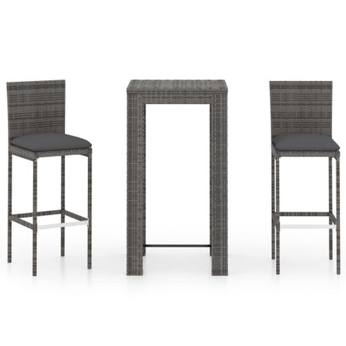 Vidaxl Ensemble De Bar De Jardin 3 Pcs Et Coussins Résine Tressée Gris