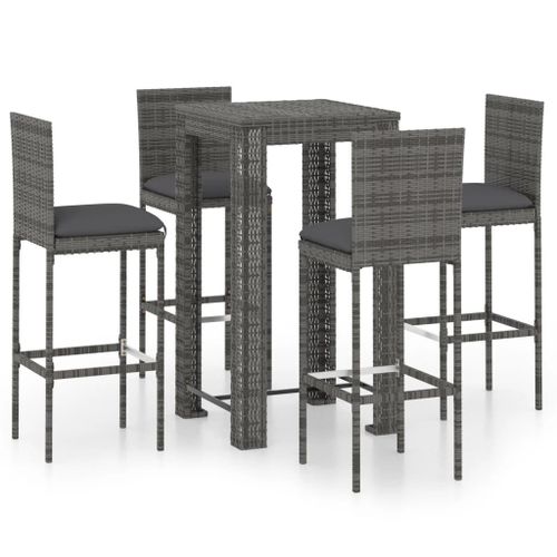 Vidaxl Ensemble De Bar De Jardin 5 Pcs Et Coussins Résine Tressée Gris