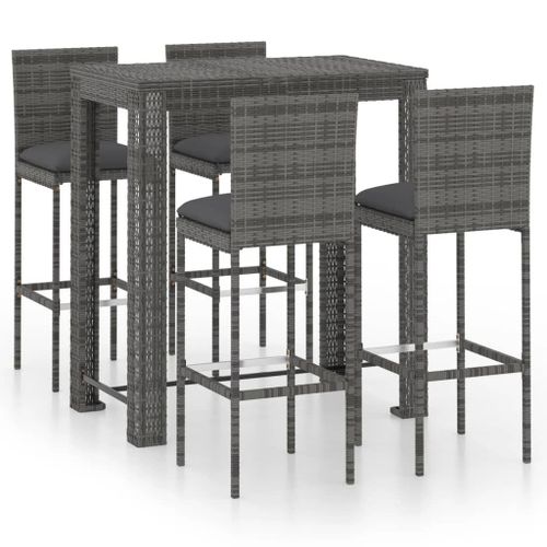 Vidaxl Ensemble De Bar De Jardin 5 Pcs Et Coussins Résine Tressée Gris