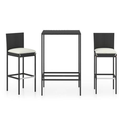 Vidaxl Ensemble De Bar De Jardin 3 Pcs Et Coussins Résine Tressée Noir