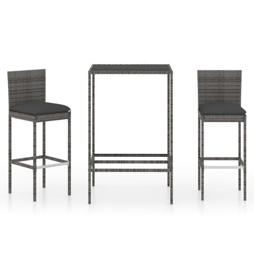 Vidaxl Ensemble De Bar De Jardin 3 Pcs Et Coussins Résine Tressée Gris