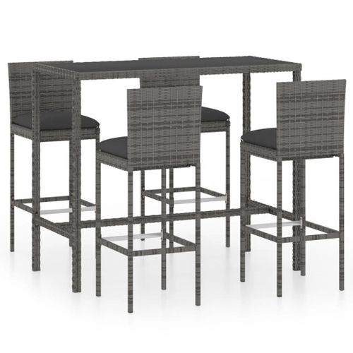 Vidaxl Ensemble De Bar De Jardin 5 Pcs Et Coussins Résine Tressée Gris