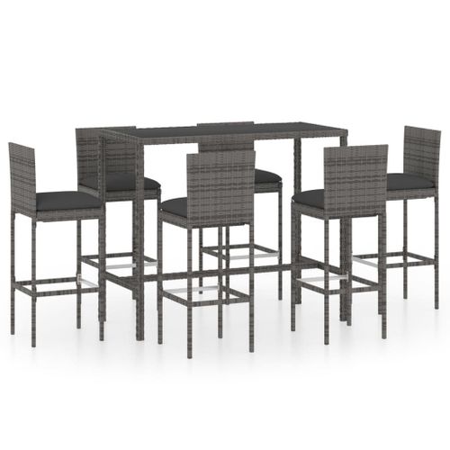 Vidaxl Ensemble De Bar De Jardin 7 Pcs Et Coussins Résine Tressée Gris