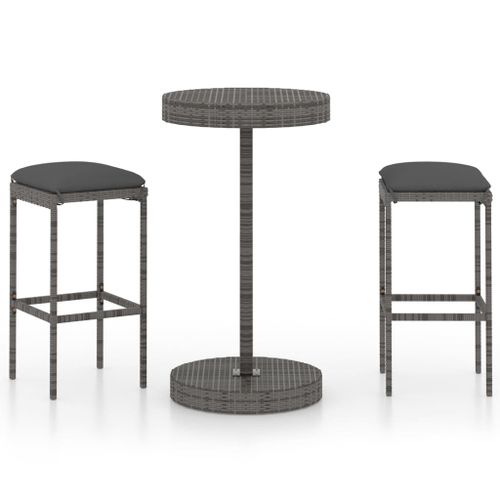 Vidaxl Ensemble De Bar De Jardin 3 Pcs Et Coussins Résine Tressée Gris