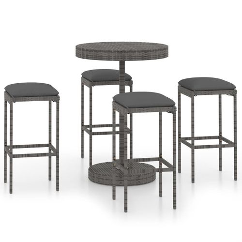 Vidaxl Ensemble De Bar De Jardin 5 Pcs Et Coussins Résine Tressée Gris