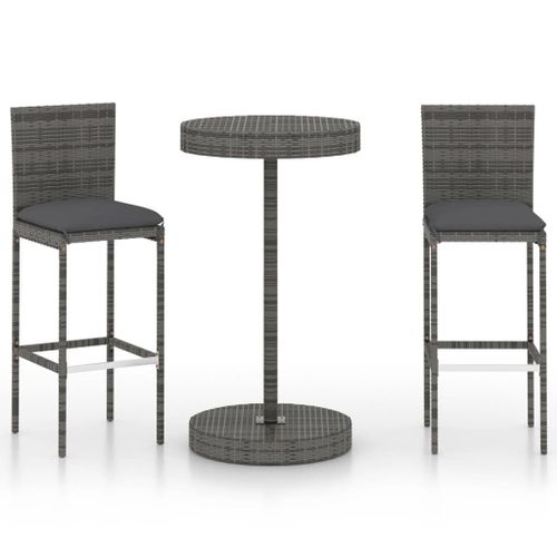 Vidaxl Ensemble De Bar De Jardin 3 Pcs Et Coussins Résine Tressée Gris