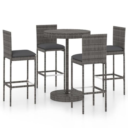 Vidaxl Ensemble De Bar De Jardin 5 Pcs Et Coussins Résine Tressée Gris