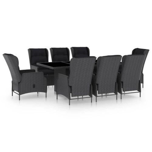 Vidaxl Mobilier À Dîner 9 Pcs Avec Coussins Résine Tressée Gris Foncé