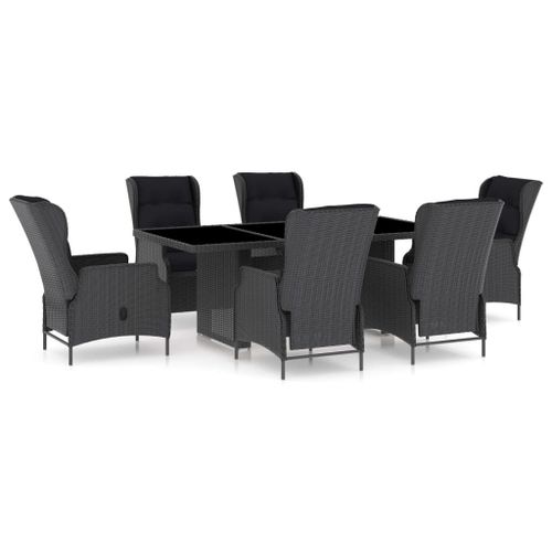 Vidaxl Mobilier À Dîner 7 Pcs Avec Coussins Résine Tressée Gris Foncé