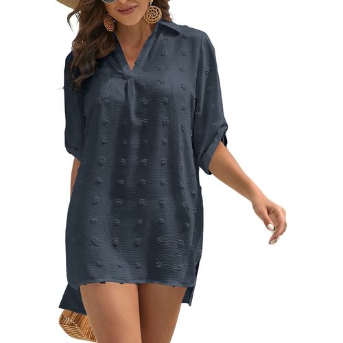 Mousseline De Soie Jacquard Moyen Long Ample Casual Maillot De Bain Blouse Blouse Femmes Sunblock Shirt