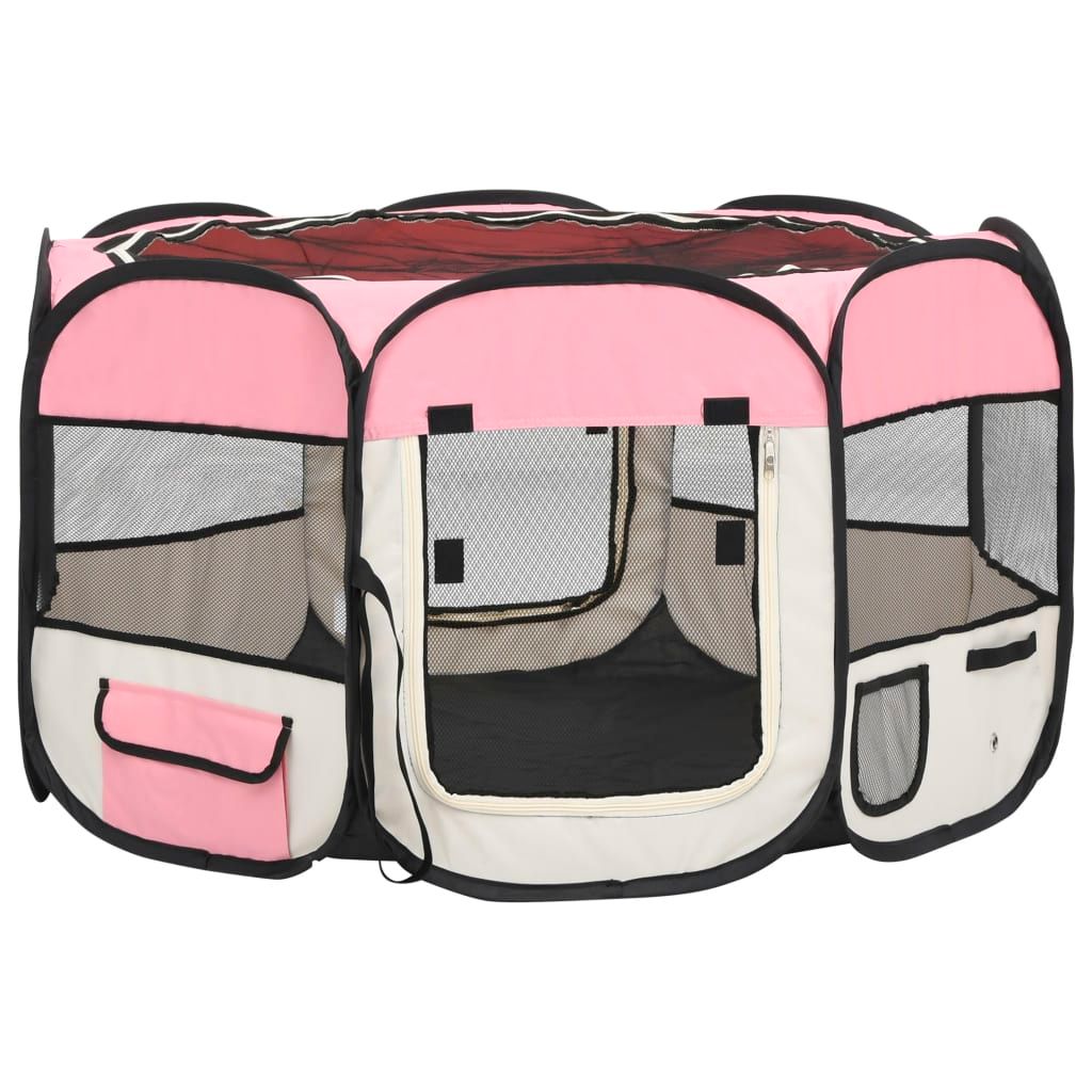 Vidaxl Parc Pliable Pour Chien Avec Sac De Transport Rose 110x110x5...