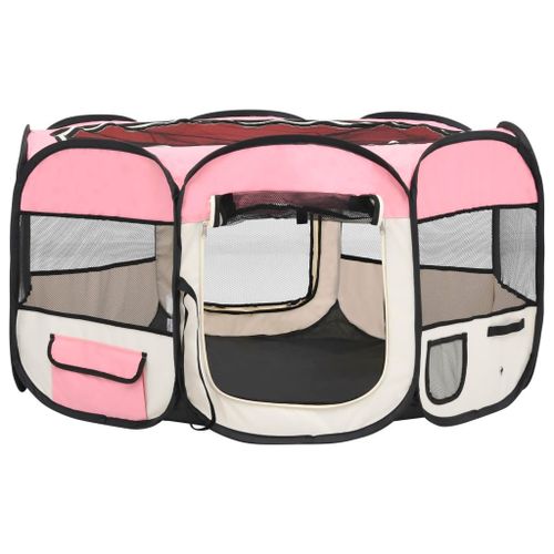 Vidaxl Parc Pliable Pour Chien Avec Sac De Transport Rose 125x125x61cm