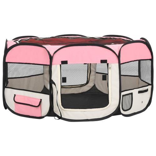Vidaxl Parc Pliable Pour Chien Avec Sac De Transport Rose 145x145x61cm