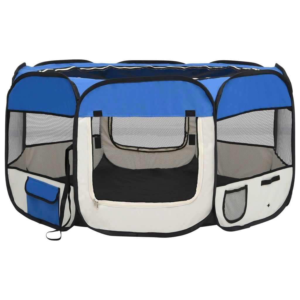 Vidaxl Parc Pliable Pour Chien Avec Sac De Transport Bleu 125x125x6...