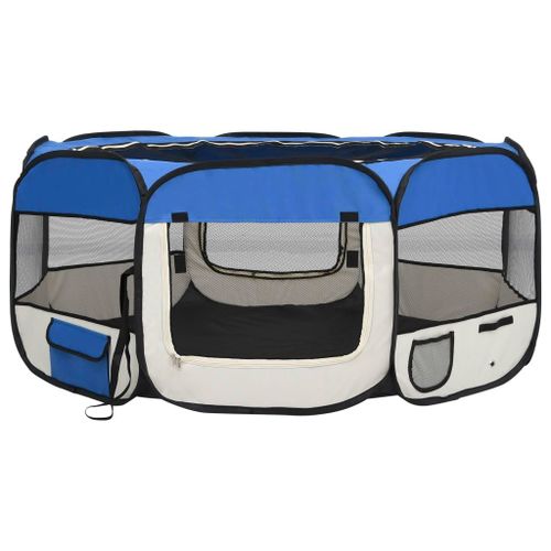 Vidaxl Parc Pliable Pour Chien Avec Sac De Transport Bleu 145x145x61cm
