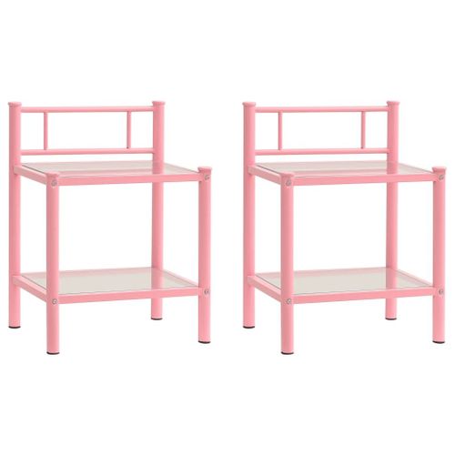Vidaxl Tables De Chevet 2 Pcs Rose Et Transparent Métal Et Verre
