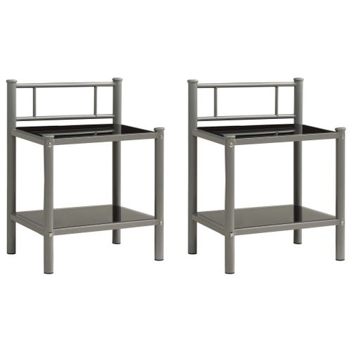 Vidaxl Tables De Chevet 2 Pcs Gris Et Noir Métal Et Verre