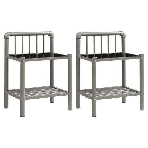Vidaxl Tables De Chevet 2 Pcs Gris Et Noir Métal Et Verre