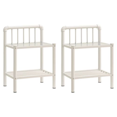 Vidaxl Tables De Chevet 2 Pcs Blanc Et Transparent Métal Et Verre