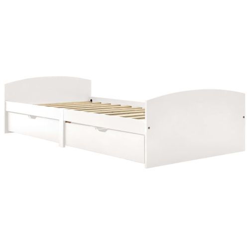 Vidaxl Cadre De Lit Avec 2 Tiroirs Blanc Bois De Pin Massif 90x200 Cm