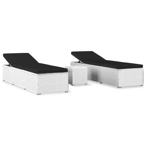 Vidaxl Chaises Longues De Jardin Table À Thé 3pcs Résine Tressée Blanc