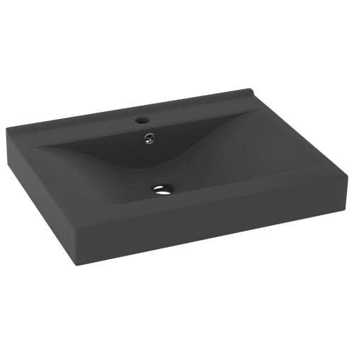 vidaXL Lavabo avec trou de robinet Gris foncé mat 60x46 cm Céramique