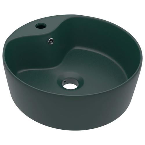 Vidaxl Lavabo De Luxe Avec Trop-Plein Vert Foncé Mat 36x13cm Céramique