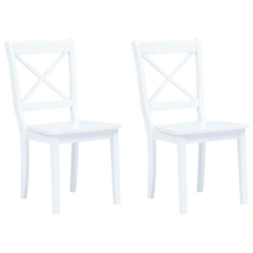 Lot De 2 Chaises De Salle À Manger Cuisine Design Classique Blanc Bois D'hévéa Massif Cds020160