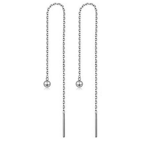 2 Billes D'argent - Chaîne À Pampilles En Fil Long Coréen, Pendentif Étoile En Perles En Forme De C¿Ur, Boucles'oreilles Pendantes Droites, Tendance