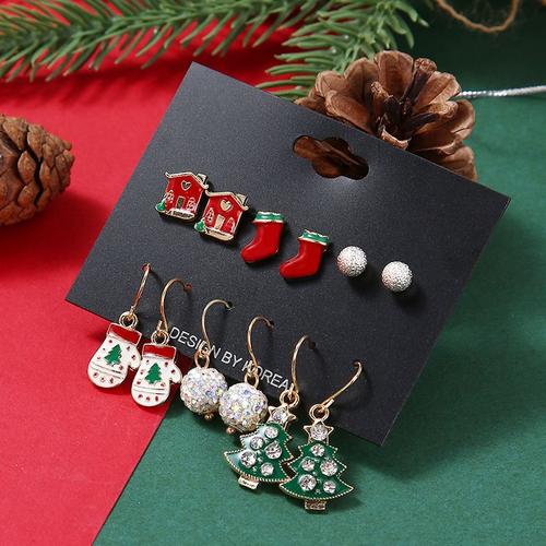 Ensemble De Boucles D'oreilles De Noël Pour Femme, Flocon De Neige, Arbre, Bonhomme De Neige, Cloche, Boule, Bijoux, Cadeaux, Nouvelle Tendance